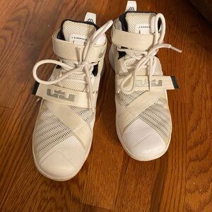 Nike Cream/White LeBron Soldier 10 High-Top Basketball Shoes